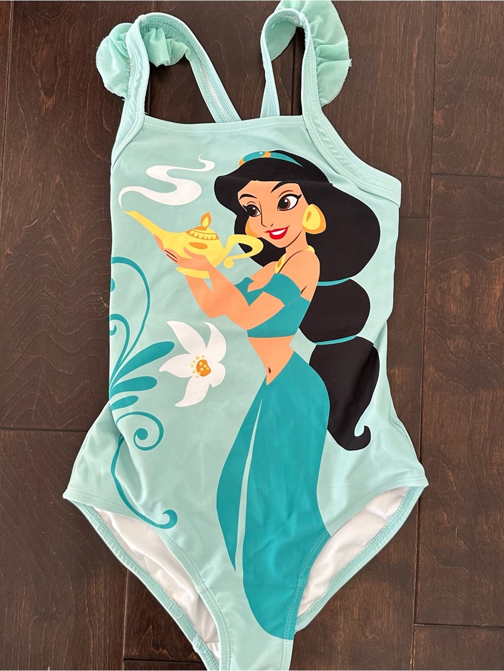 Hanna Andersson Aqua Teal Princess Graphic One-Piece Swimsuit